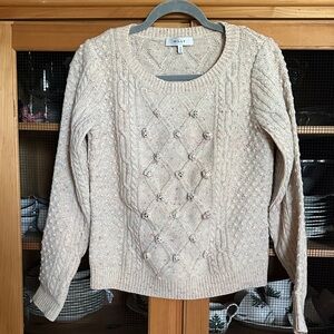 Milly Cream Cable & Bobble Crewneck Sweater